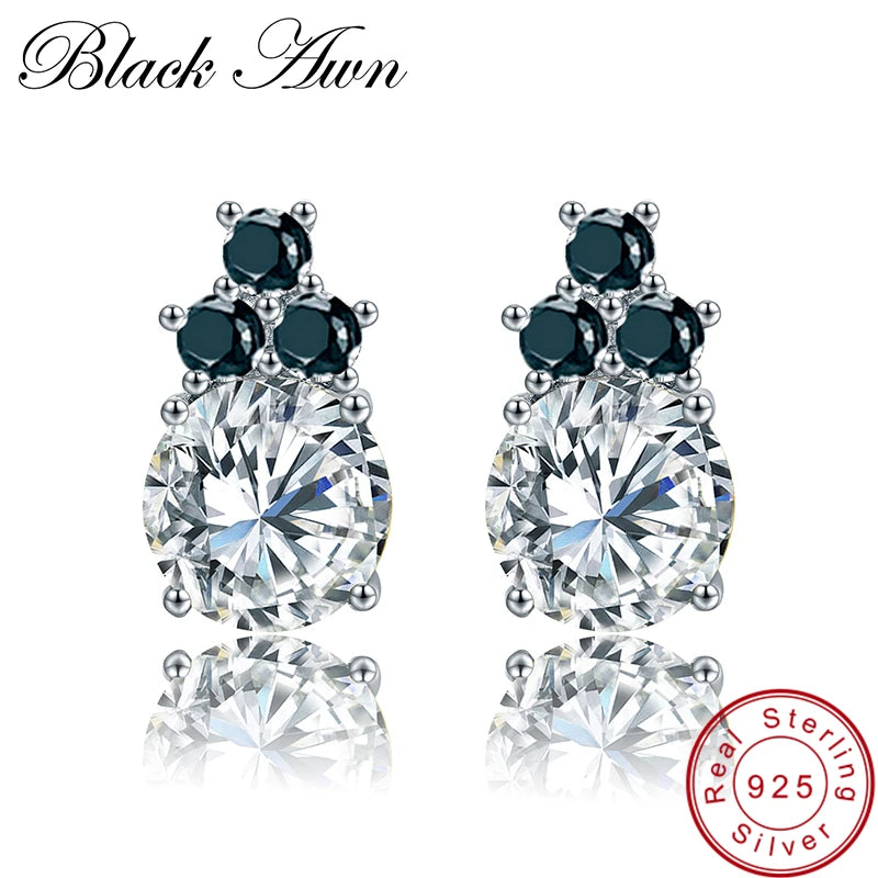 Vintage 925 Silver Spinel Stud Earrings for Women T131