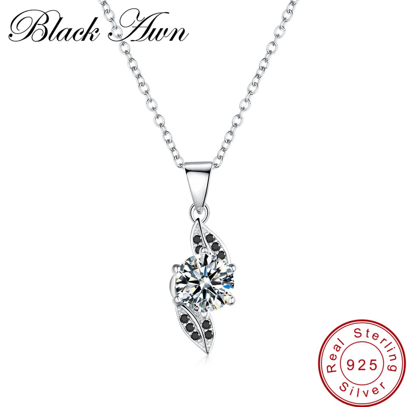 [BLACK AWN] Vintage Leaf Row Spinel Stone Necklaces Pendants