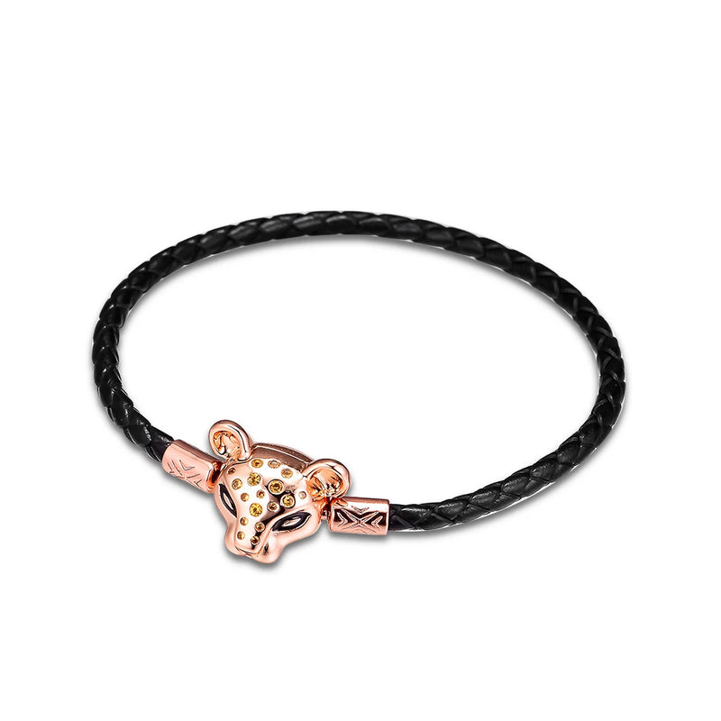Lion Clasp 925 Silver Leather Bracelet for DIY Beads