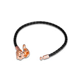 Leather Bracelet with Rose Lioness Clasp Sterling Silver Jewelry