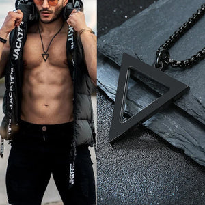 Men's Stainless Steel Triangle Necklace Geometric Pendant Jewelry