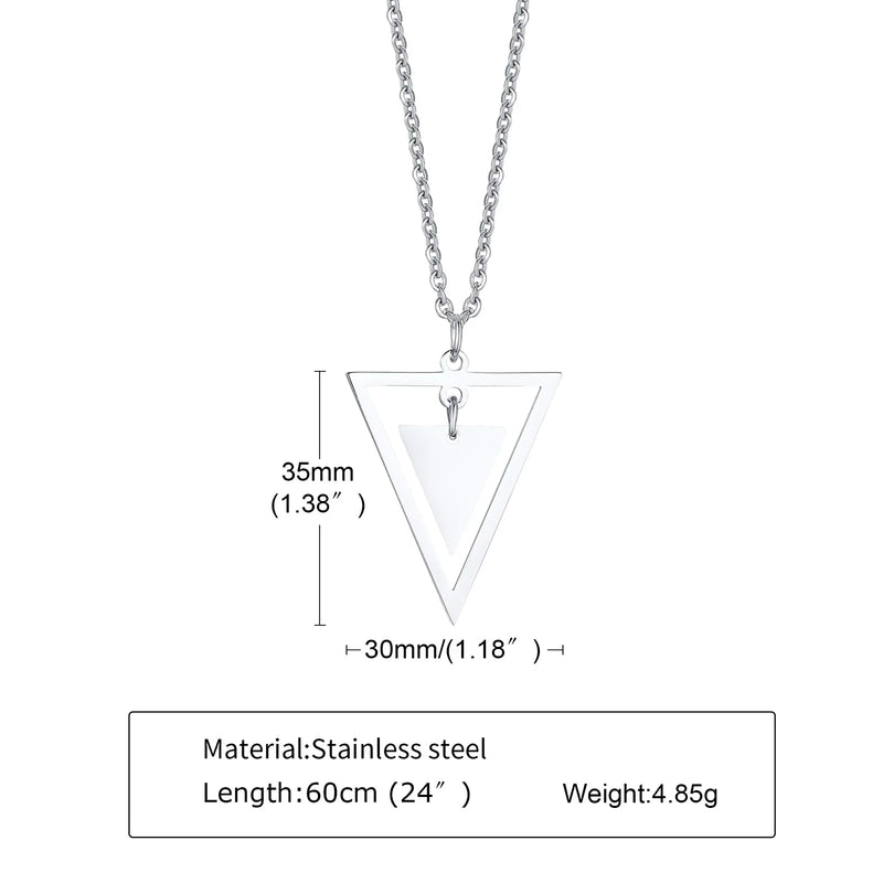 Men's Stainless Steel Triangle Necklace Geometric Pendant Jewelry
