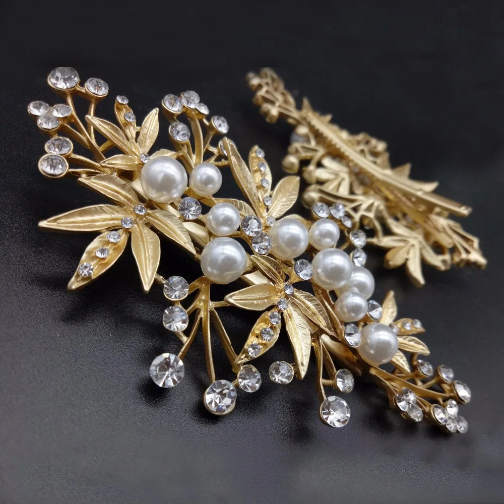 Leaves Hair Clips Wedding Hair Accessories For Women Headpiece Pearls Crystal