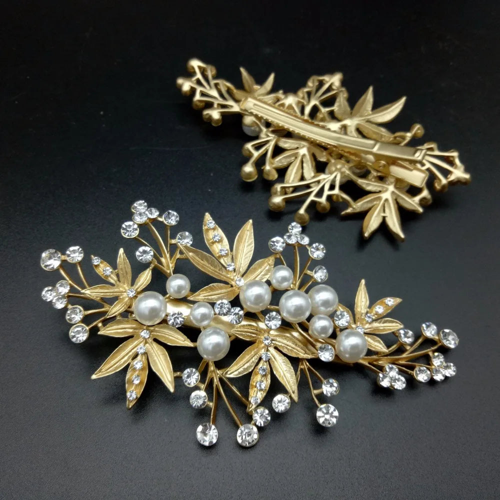 Leaves Hair Clips Wedding Hair Accessories For Women Headpiece Pearls Crystal