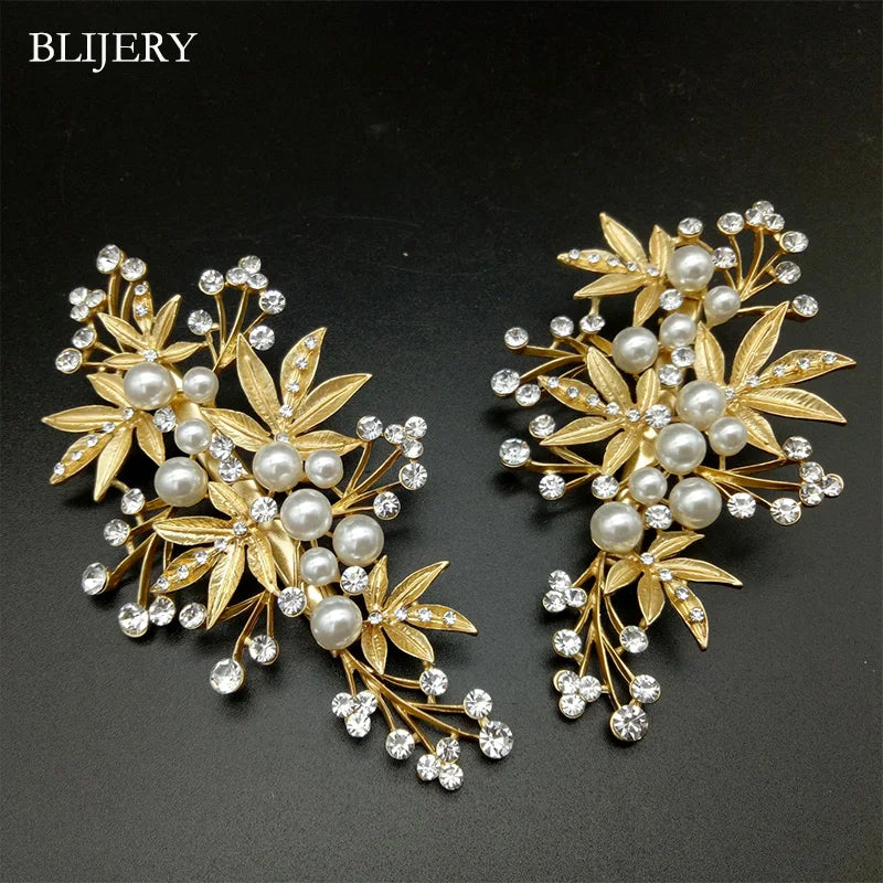 Leaves Hair Clips Wedding Hair Accessories For Women Headpiece Pearls Crystal