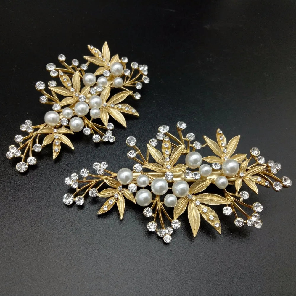 Leaves Hair Clips Wedding Hair Accessories For Women Headpiece Pearls Crystal