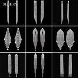 Rhinestone Crystal Tassel Drop Earrings Big Dangle Brincos Bridal Wedding