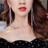 Rhinestone Crystal Tassel Drop Earrings Big Dangle Brincos Bridal Wedding