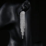 Rhinestone Crystal Tassel Drop Earrings Big Dangle Brincos Bridal Wedding