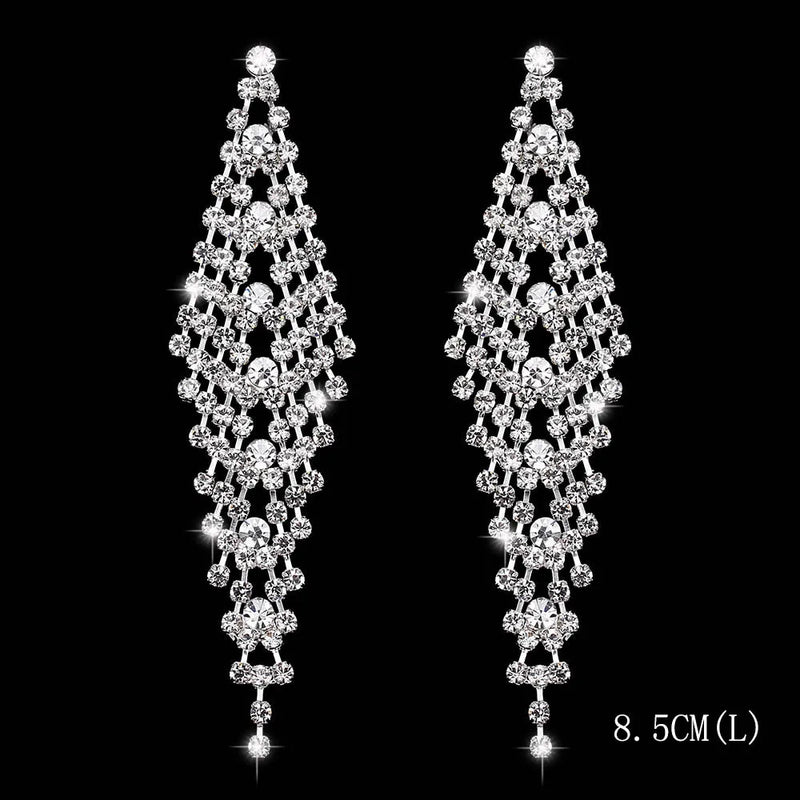 Rhinestone Crystal Tassel Drop Earrings Big Dangle Brincos Bridal Wedding