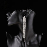 Rhinestone Crystal Tassel Drop Earrings Big Dangle Brincos Bridal Wedding
