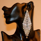 Rhinestone Crystal Tassel Drop Earrings Big Dangle Brincos Bridal Wedding