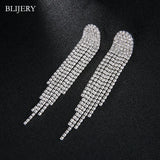 Rhinestone Crystal Tassel Drop Earrings Big Dangle Brincos Bridal Wedding