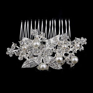 Pearls Crystal Wedding Hair Combs Silver Flower Headpiece Hair Jewelry