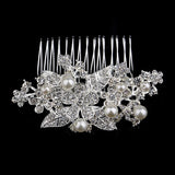 Pearls Crystal Wedding Hair Combs Silver Flower Headpiece Hair Jewelry