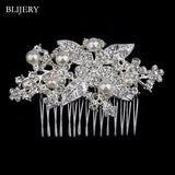 Pearls Crystal Wedding Hair Combs Silver Flower Headpiece Hair Jewelry