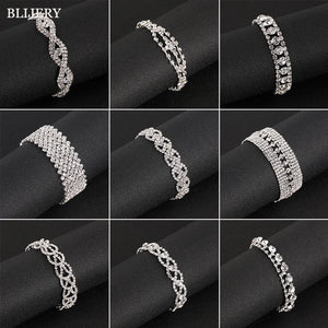 Bridal Crystal Bracelets Silver Rhinestone Bangles Femme Wedding Jewelry
