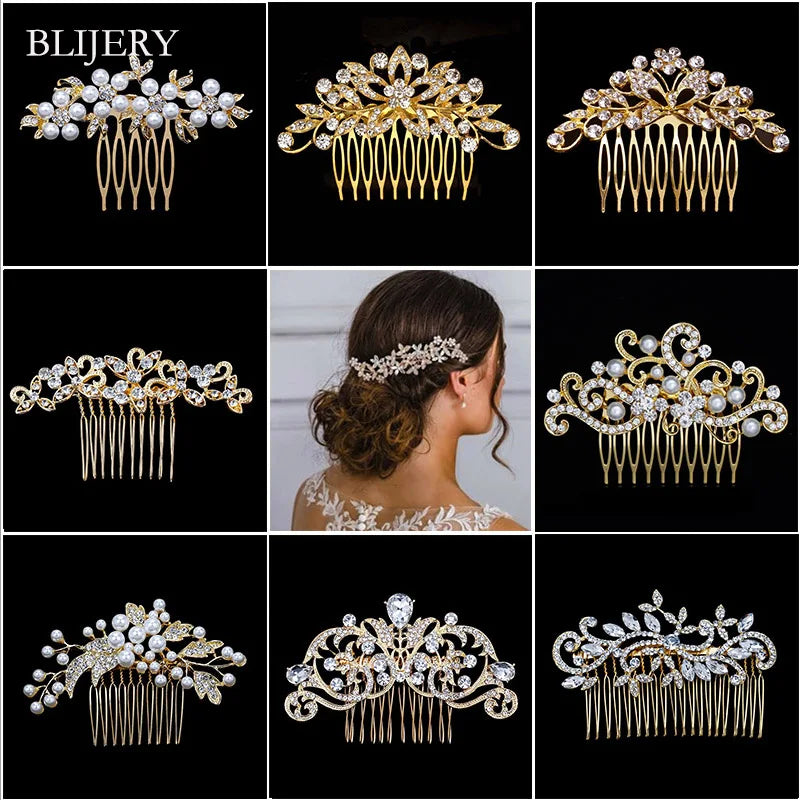 Pearls Crystal Floral Hair Combs for Brides