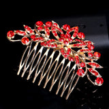 Red Rhinestone Floral Bridal Hair Comb