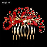 Red Rhinestone Floral Bridal Hair Comb