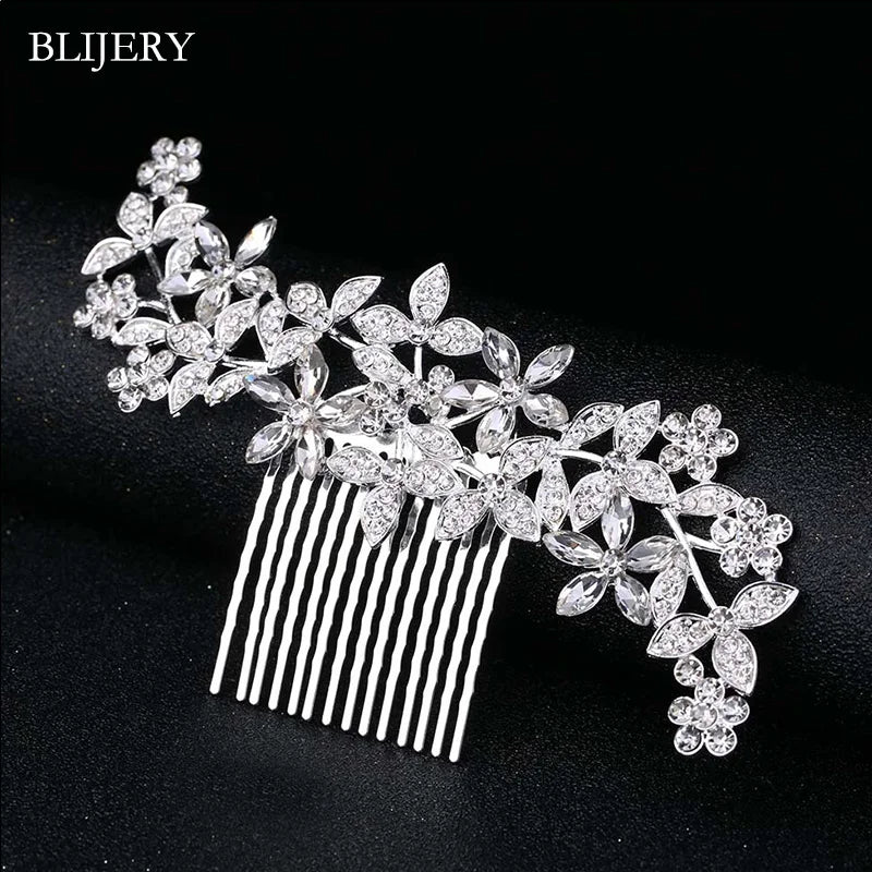 Silver Crystal Flower Wedding Hair Combs for Brides