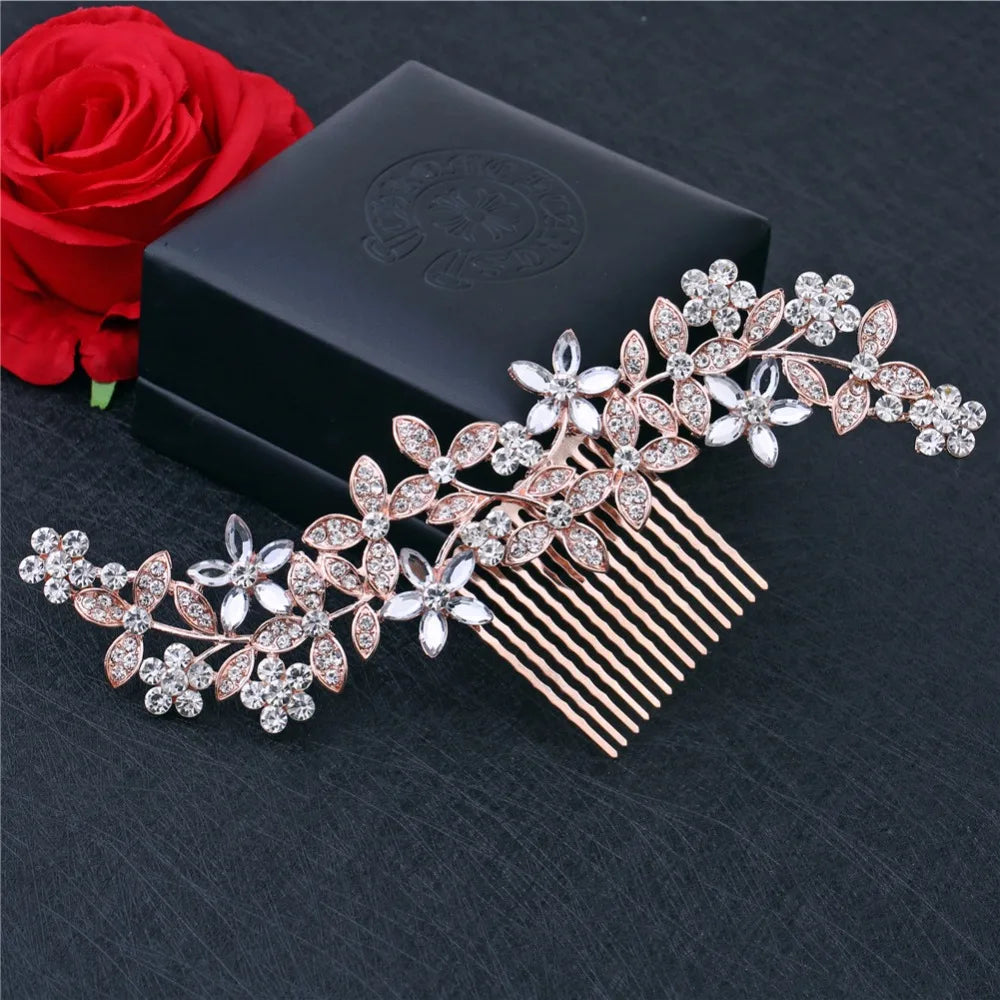 Rose Crystal Wedding Hair Combs for Women Hair Jewelry