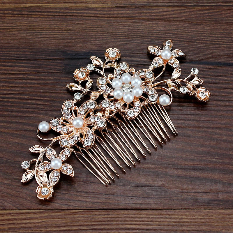 Rose Crystal Wedding Hair Combs for Women Hair Jewelry