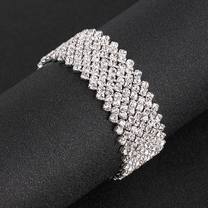 Silver Rhinestone Statement Bracelet for Women