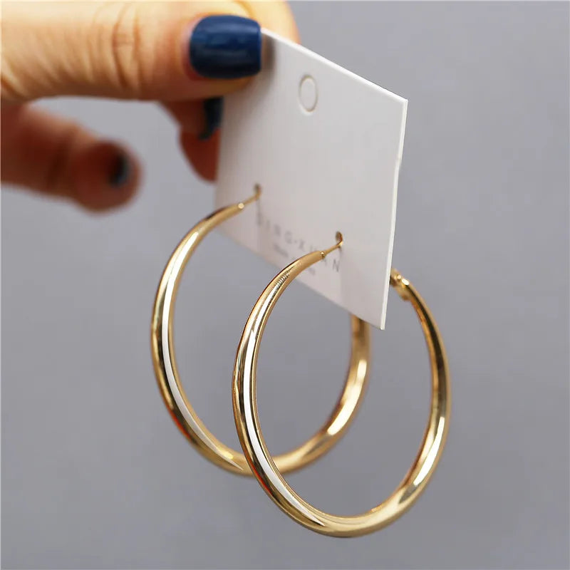 Punk Solid Metal Big Hoop Earrings for Women