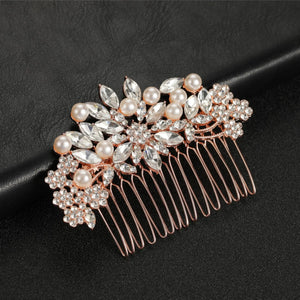 Rose Crystal Pearls Bridal Hair Combs Rhinestones Wedding Headpiece