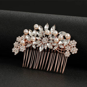 Rose Crystal Pearls Bridal Hair Combs Rhinestones Wedding Headpiece