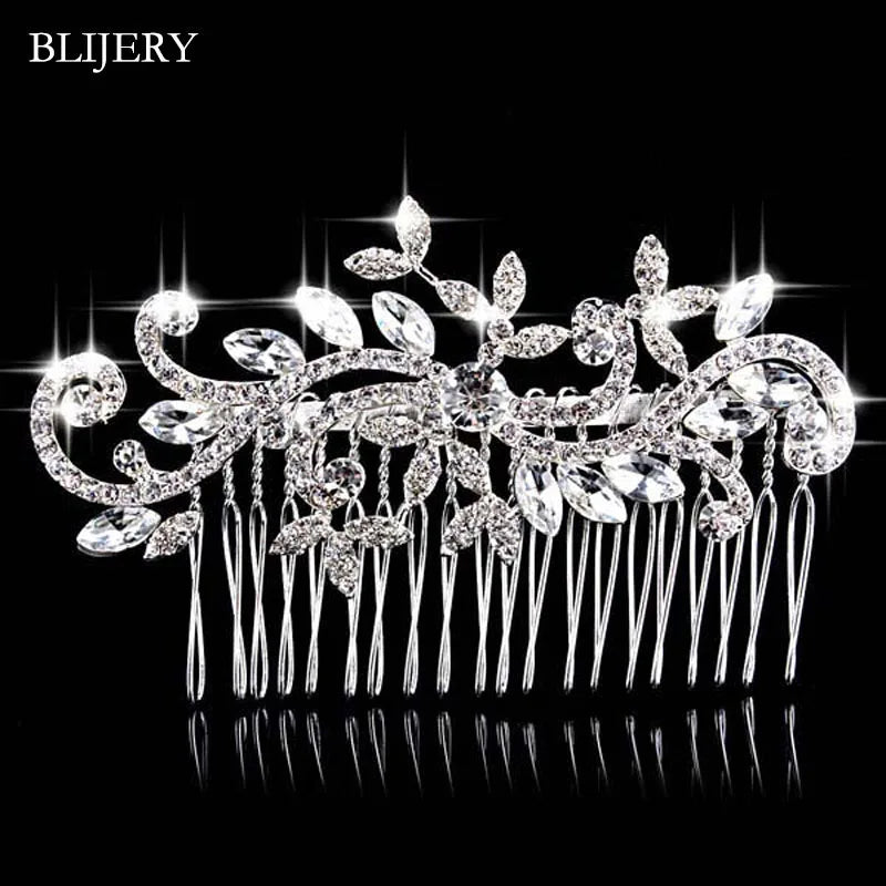 Silver Pearl Flower Bridal Hair Comb Crystal Wedding Accessories