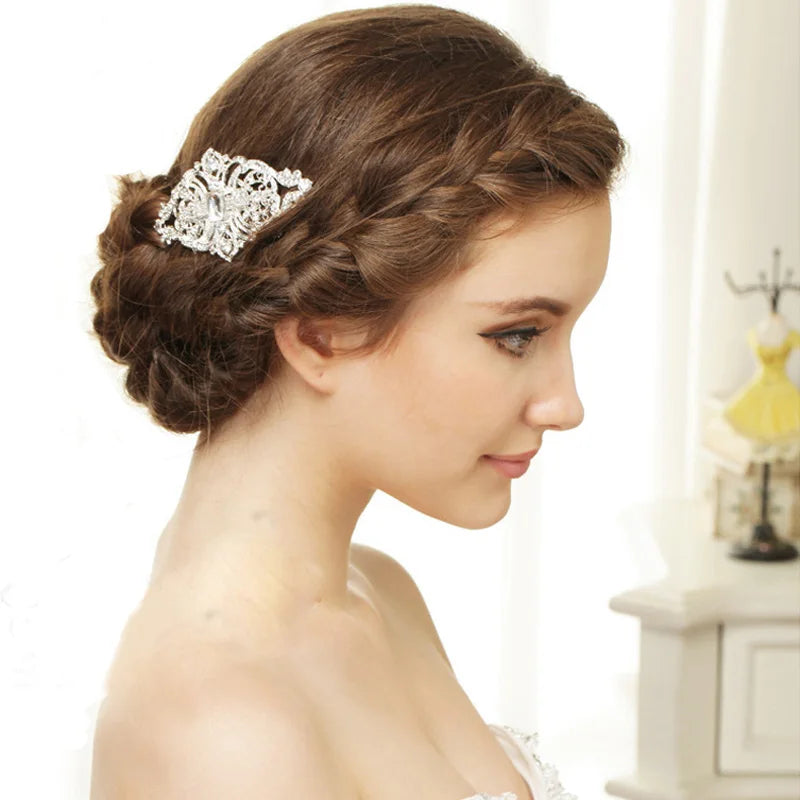 Silver Rhinestone Crystal Brides Tiara Wedding Hair Combs