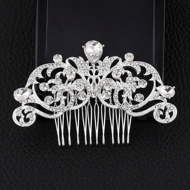 Silver Rhinestone Crystal Brides Tiara Wedding Hair Combs
