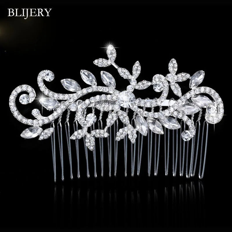Silver Rhinestone Crystal Brides Tiara Wedding Hair Combs