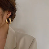 Thick Metal Circle Earring for Women Geometric Round Hoop Earrings