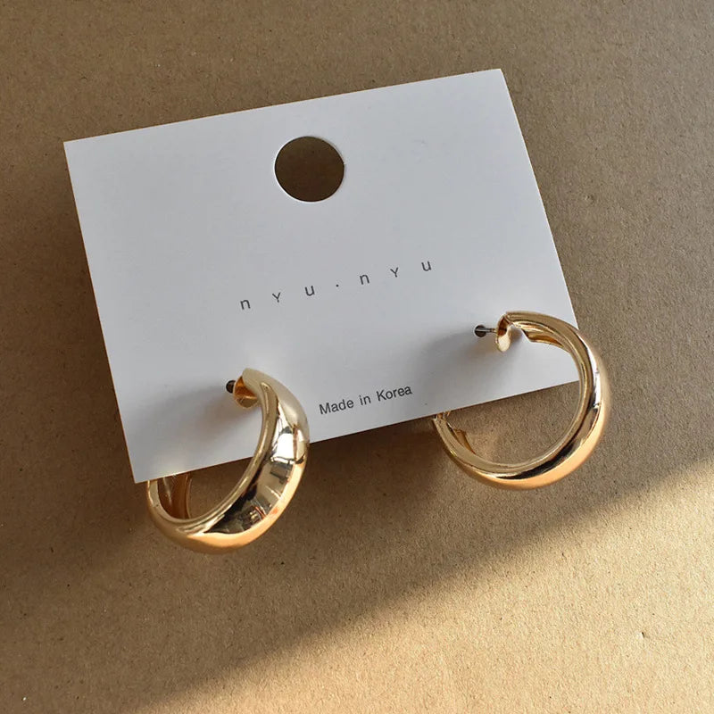 Thick Metal Circle Earring for Women Geometric Round Hoop Earrings