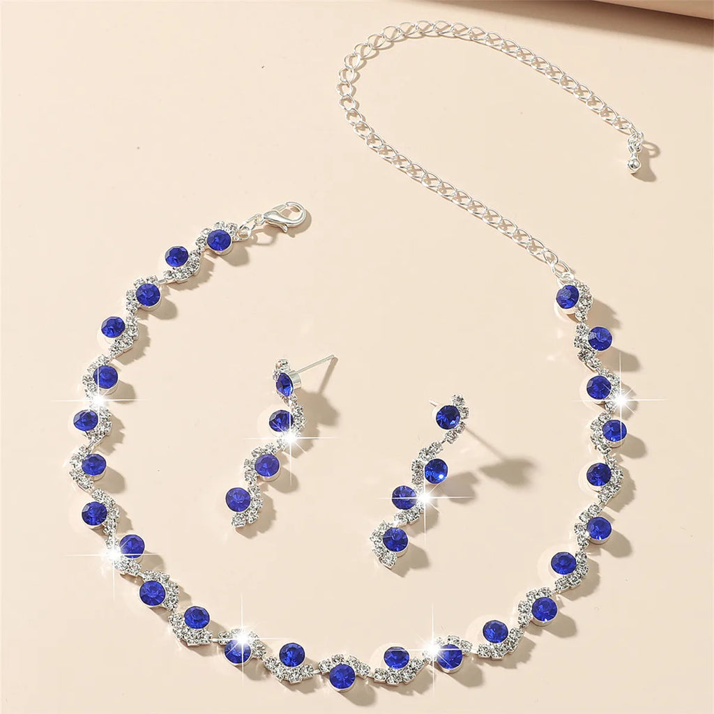 Royal Crystal Rhinestone Choker Necklace Earrings Set Vintage Wedding Accessory