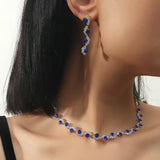 Royal Crystal Rhinestone Choker Necklace Earrings Set Vintage Wedding Accessory