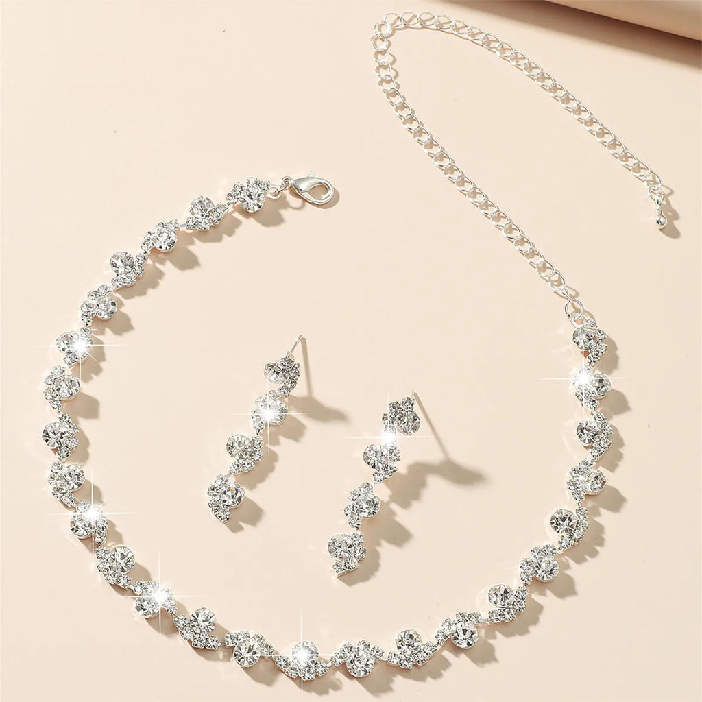 Royal Crystal Rhinestone Choker Necklace Earrings Set Vintage Wedding Accessory