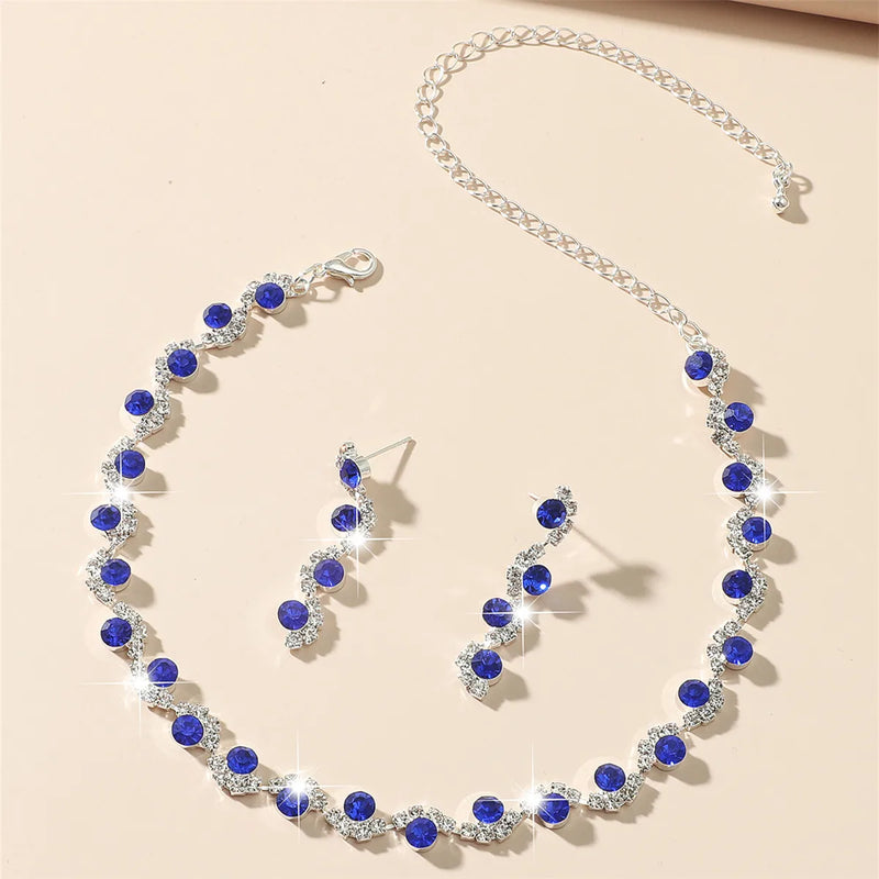 Royal Crystal Rhinestone Choker Necklace Earrings Set Vintage Wedding Accessory