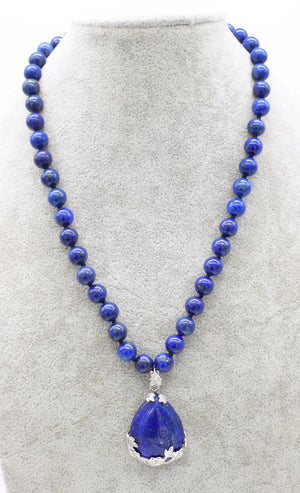 Lapis Round 8mm Pendant Necklace 18-inch Natural Beads for Women