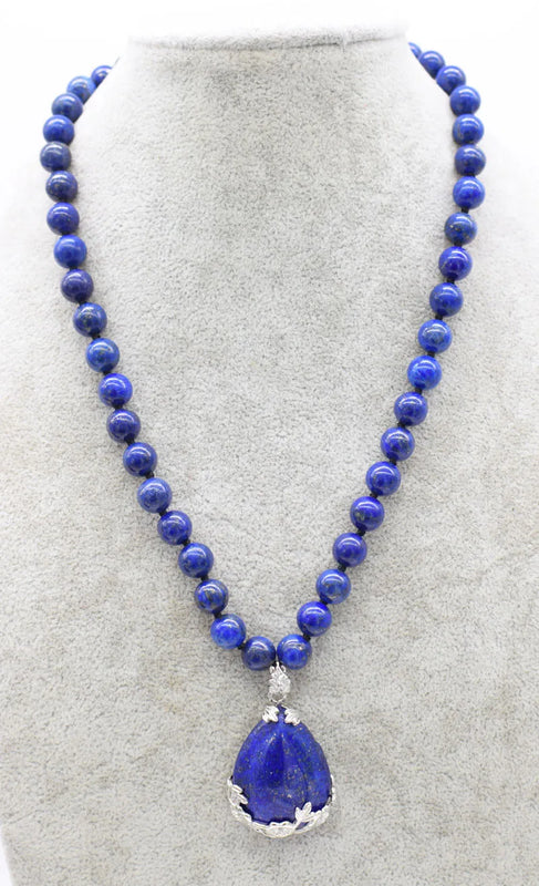 Lapis Round 8mm Pendant Necklace 18-inch Natural Beads for Women