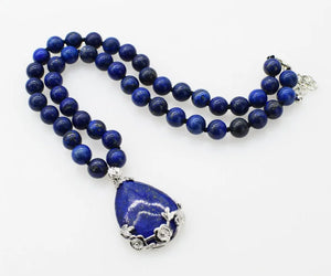 Lapis Round 8mm Pendant Necklace 18-inch Natural Beads for Women