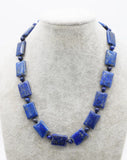 Natural Lapis Lazuli Beaded Necklace 19 Inch Round/Oblong 6mm & 15x20mm Women