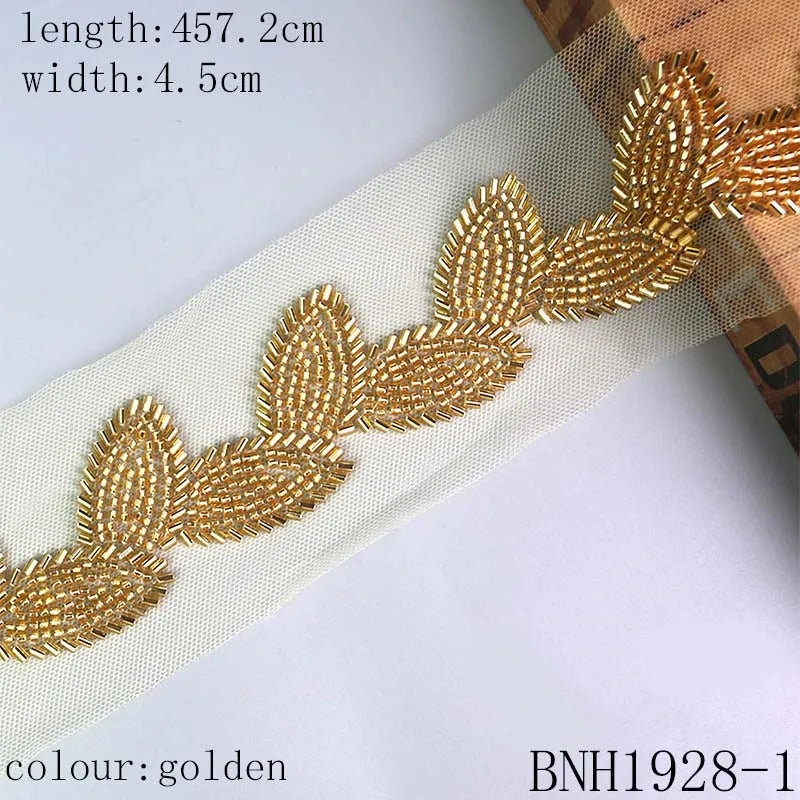 BNH1928 Beaded Embroidery Net Yarn Tube Leaves DIY Clothing Fur Accessories