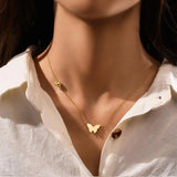 925 Silver Butterfly Pattern Necklaces Double Layer Bijoux Argent 925