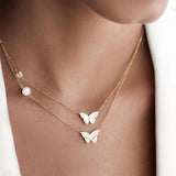 925 Silver Butterfly Pattern Necklaces Double Layer Bijoux Argent 925