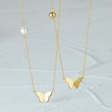 925 Silver Butterfly Pattern Necklaces Double Layer Bijoux Argent 925