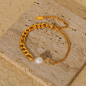 316 Stainless Steel Pearls Double Link-Chain Bracelet For Women